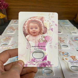 Custom Baby Shower Bottle Opener with Photo – Personalized Magnet Favor for Guests – Oh Baby Girl Shower Keepsake