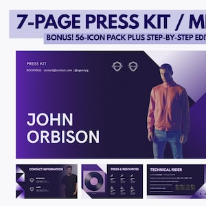 7-Page Press Kit Template | Editable Canva Media Kit for Musicians, Performers, Influencers, DJs, Artists | Custom EPK PDF