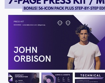 7-Page Press Kit Template | Editable Canva Media Kit for Musicians, Performers, Influencers, DJs, Artists | Custom EPK PDF