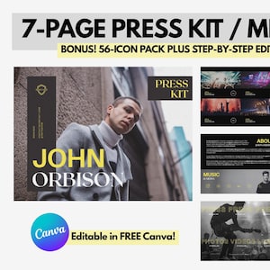 7-Page Press Kit Template | Editable Canva Media Kit for Musicians, Performers, Influencers, DJs, Artists | Custom EPK PDF