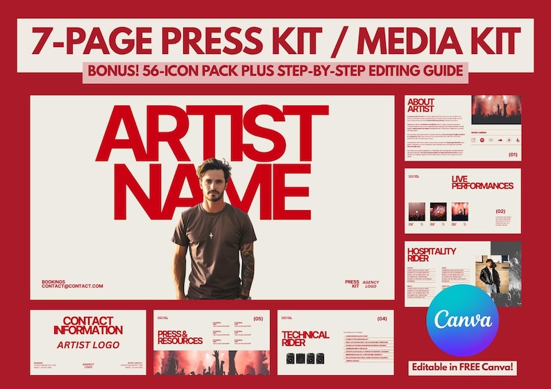 7-page Press Kit Template | Editable Canva Media Kit for Musicians ...