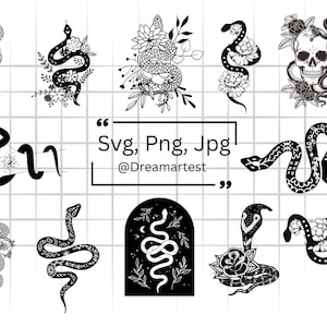 Floral Snake SVG Bundle, Snake PNG, Mystical & Celestial Snake Clipart, Snake with Flowers Cut Files, Boho Serpent SVG for Cricut.