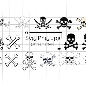 Calavera con tibias cruzadas SVG, clipart de tibias cruzadas, huesos para Cricut, silueta de calavera, calavera y tibias cruzadas PNG, descarga instantánea