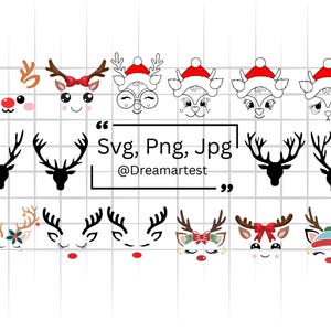 Christmas Reindeer Faces SVG Bundle: Holiday Clipart, Cut Files