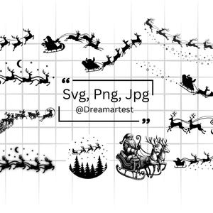 Santa&#39;s Sleigh SVG, Reindeer Christmas SVG, Santa Sleigh Clipart, Instant Download, Holiday Cut File for Cricut & Silhouette, Svg, Png, Jpg