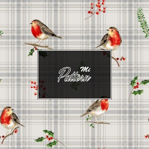 Robin Bird Christmas Seamless Pattern |  Digital Paper | Plaid Winter Design |