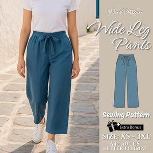 Wide Leg Pants Sewing Pattern – PDF | Size: XS–3XL | A4 US Letter A0 | Instant Download