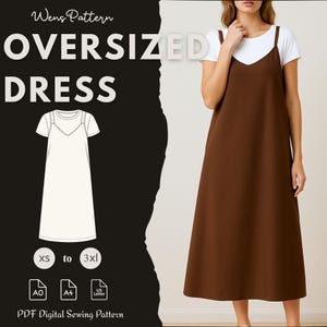 Oversized V-Neck Linen Dress Sewing Pattern – Summer Dress XS–3XL – Easy DIY – Instant Download