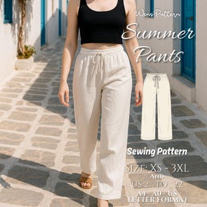 Linen Summer Pants Sewing Pattern –  Wide Leg Trousers PDF XS–3XL – Beginner Friendly DIY