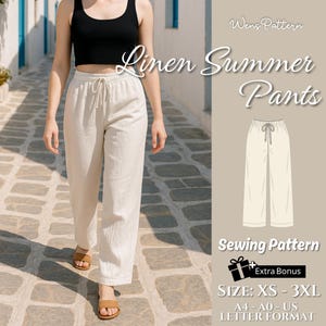 Linen Summer Pants Sewing Pattern –  Wide Leg Trousers PDF XS–3XL – Beginner Friendly DIY