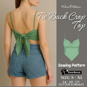 Tie Back Crop Top PDF Sewing Pattern – Spaghetti Strap Summer Top XS–3XL – Instant Download