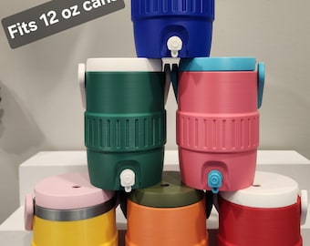 3D Printed Cooler Can Koozie | 12 oz Portable Drink Holder with Handle, Lid