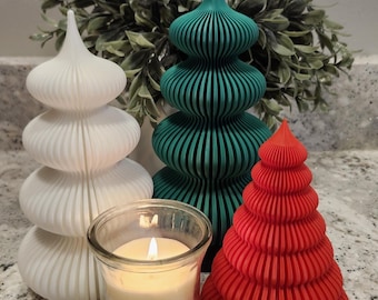 Christmas Tree Decorations with Tea Light Holder – Modern Holiday Décor in Hunter Green, Red, White, and Gold – Small & Tall