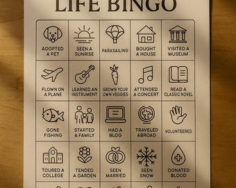Bingo de la vida: lista imprimible de experiencias de vida, actividad divertida para amigos y familiares, desafío de lista de deseos (PDF)
