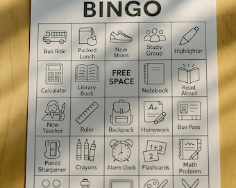 Bingo imprimible de regreso a clases: divertido juego de aula para niños y maestros. Actividad para el primer día de clases. Descarga instantánea en PDF.