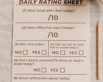 Hoja de reflexión y evaluación diaria: Salud mental (PDF imprimible)