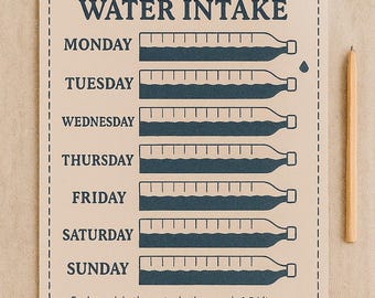 Registro semanal de consumo de agua – Registro de hidratación imprimible – Hoja PDF de bienestar mínimo
