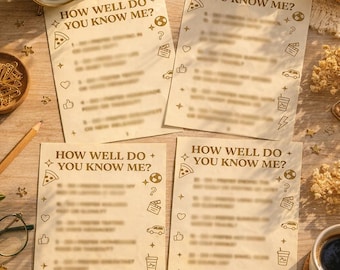 Juego "Cuánto me conoces" V3: Preguntas imprimibles para romper el hielo en fiestas, cumpleaños y actividades para la noche familiar - Descargar PDF