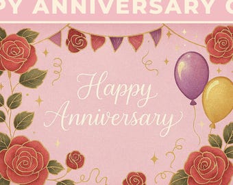 Tarjeta de feliz aniversario imprimible con temática de rosas rosas