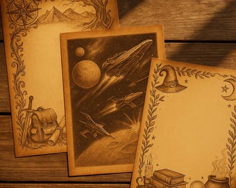 Páginas de diario de fantasía, espacio y brujas: paquete imprimible vintage / Papelería digital en PDF para escribir y crear álbumes de recortes - Diario