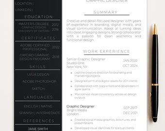Plantilla de CV editable para Word: CV moderno y minimalista, diseño profesional, descarga instantánea