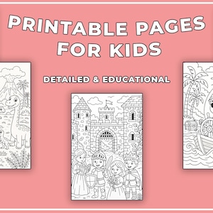 5 utskrivbara målarbilder för barn - Fantasy, dinosaurier, rymden, slott och pirattema | Digitala aktivitetsblad för nedladdning i PDF-format | Pedagogiskt