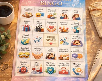 Bingo de relaciones imprimible / Juego para parejas / Bingo para citas / Juego de San Valentín / Bingo del amor (A4)