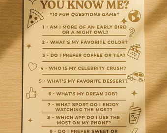 Juego "Cuánto me conoces" (V2): Preguntas imprimibles para romper el hielo en fiestas, despedidas de soltera, cumpleaños y noches familiares - Descarga PDF