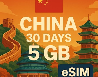 China eSIM 5GB Datenplan: 30-Tage Travel Internet (Digitaler Download, PDF-Anleitung)