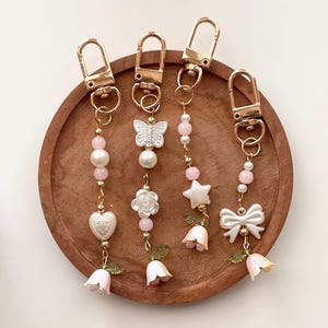 Lily of the Valley Keychain | Floral/Handmade Keychain | Butterfly, Rose, Star, Heart, Bow Keychain | Floral Bag Charm | Pink Keychain |