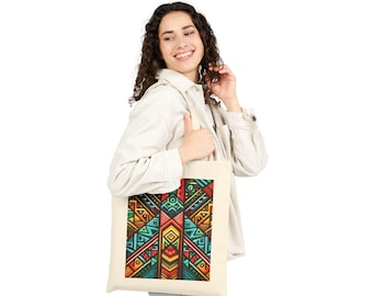 Tribal Aztec Cotton Canvas Tote Bag | Boho Market Bag