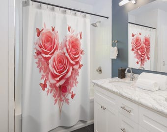 Pink Rose Floral Shower Curtain – Romantic Bathroom Decor