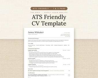 Plantilla de CV compatible con ATS, Currículum Vitae de Cadena de Suministro para Word y Google Docs, Formato británico de 1 y 2 páginas, Analista de Logística con Carta de Presentación