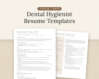 Lebenslauf-Vorlagenpaket für Dentalhygieniker/innen, ATS-konform, moderner RDH-Lebenslauf für Word & Google Docs, 1- und 2-seitiger Lebenslauf mit Anschreiben