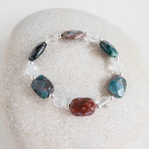 Statement Healing Stone Bracelet: Rectangular Indian Agate & Rock Crystal | 925 Sterling Silver | Statement Gemstone Jewelry | Reiki Energy