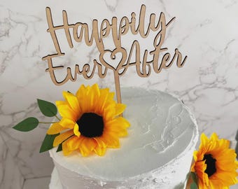 Wood "Happily Ever After" Wedding Cake Topper