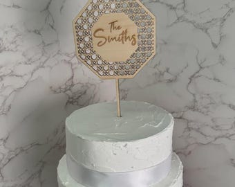 Custom Wood Rattan Wedding Cake Topper
