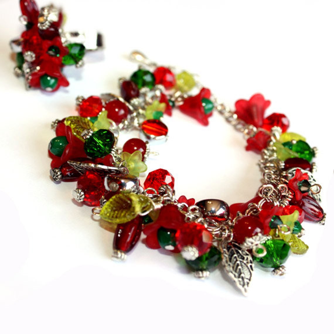 Set Red Charms Bracelet and Ring unique ring unique bracelet Etsy