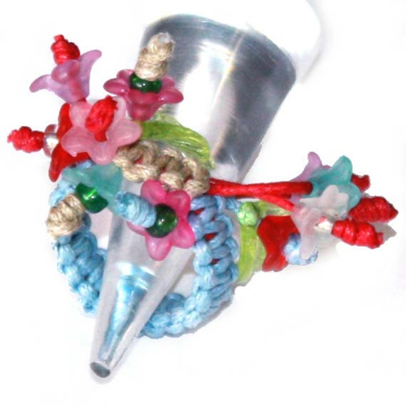 Blue and multicolor flowers Ring gift idea for Woman girl Big ring Birthday present floral ring Unique design Trend Fashion Ring adjustable