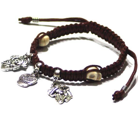 Tag der Toten Makramee Armband schokoladenbraun und Beige Geschenkidee für Männer, Jungs, Jahrestag Geschenk Idee mexikanischen Dia de Los muertos Tag der Toten Makramee Armband schokoladenbraun und Beige Geschenkidee für Männer, Jungs, Jahrestag Geschenk Idee mexikanischen Dia de Los muertos