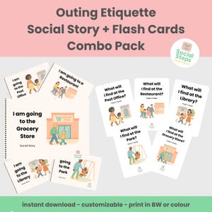 Outing Etiquette Social Story Combo Pack | Printable Routine Books, Flash Cards & Worksheets | Autism, ADHD, Life Skills for Kids