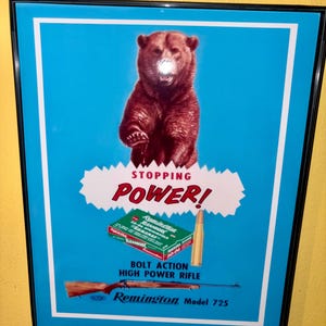 Remington Model 725 Rifle Bear Firearms Store Hunting Lodge Bar Man Cave Advertising Sign