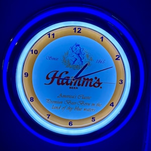 Hamm’s Beer Logo Bar Man Cave Blue Neon Style LED Retro Wall Clock Advertising Sign