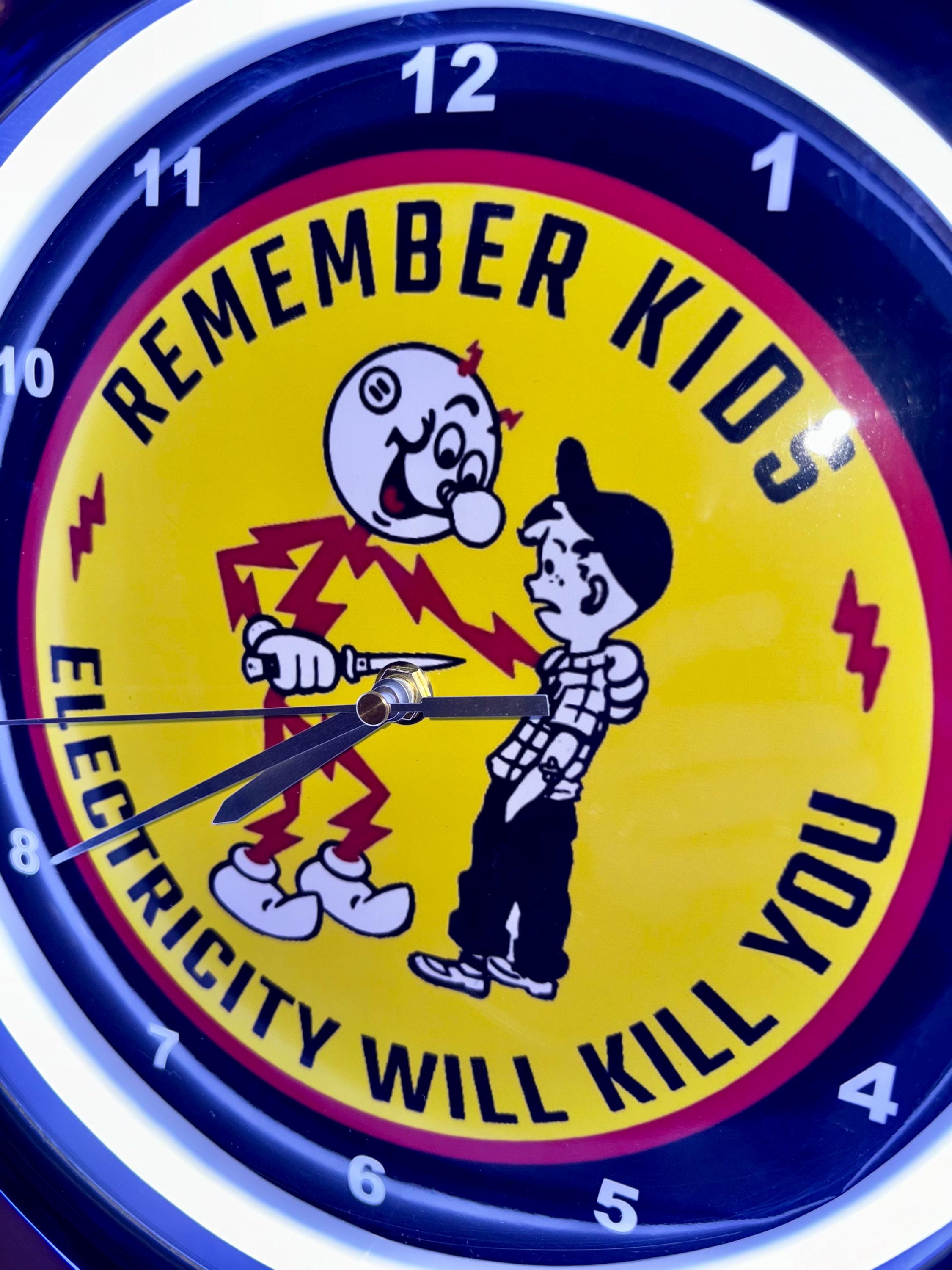 G Reddy Sticker Clock Reddy Kilowatt Electricity Kills Electrician Sparky Garage Shop Bar Man ...
