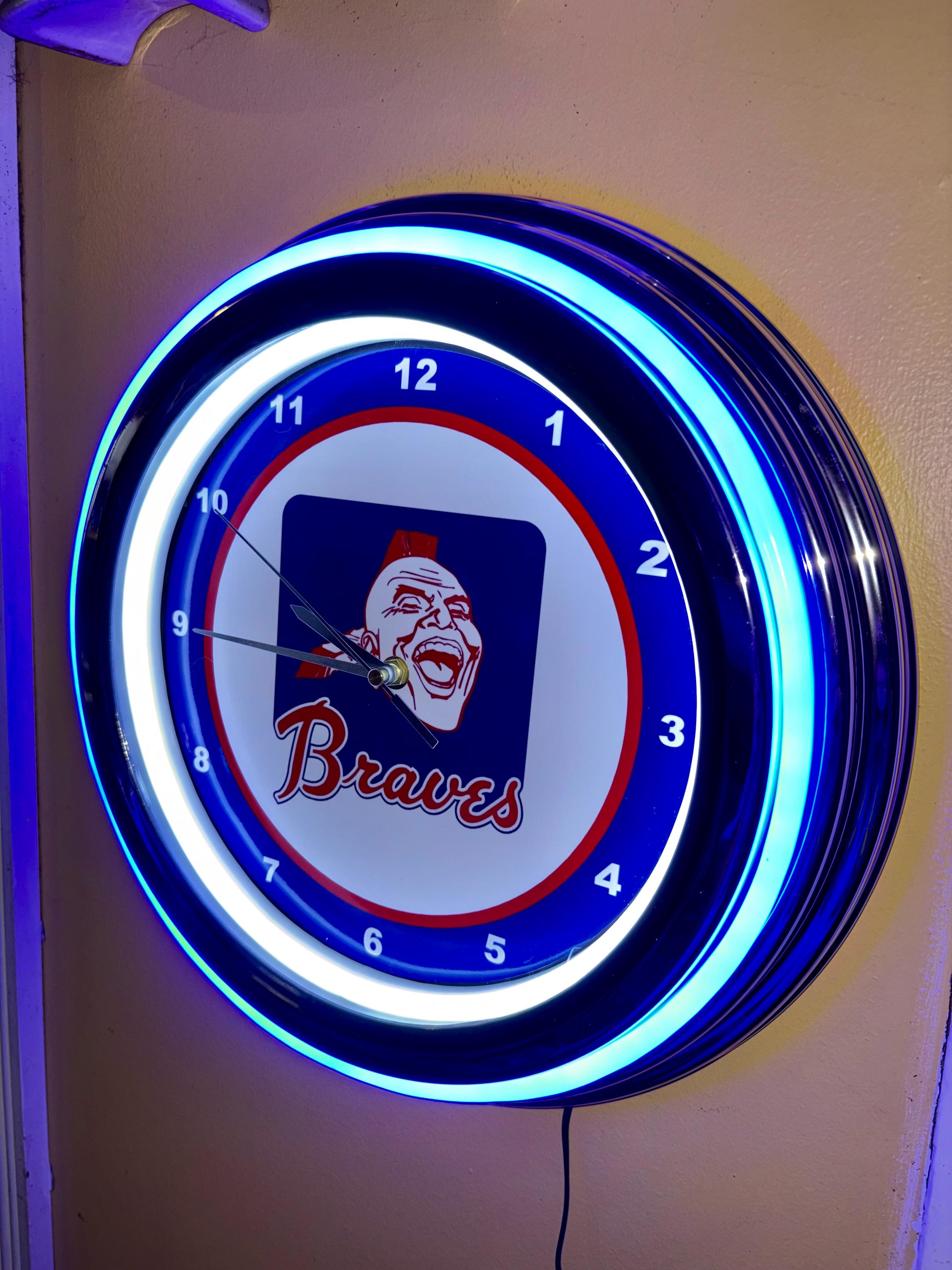 Atlanta Braves Throwback Baseball Bar Man Cave Blue Neon Style LED ...