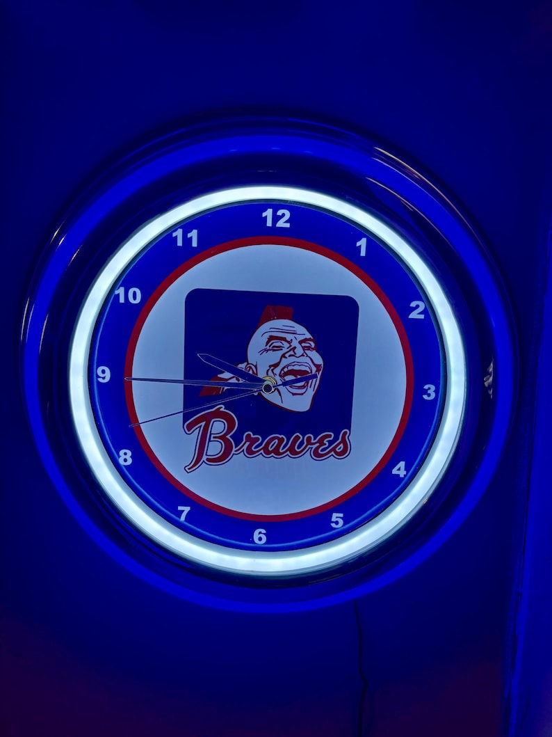 Atlanta Braves Throwback Baseball Bar Man Cave Blue Neon Style LED ...