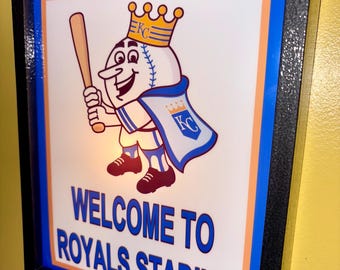 KC Kansas City Royals Mascot Baseball Throwback Bar Man Cave Lighted Advertising Sign