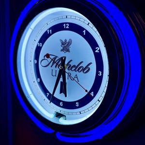 Michelob Ultra Beer Bar Man Cave Blue Neon Advertising Retro Wall Clock