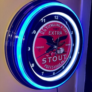 Yuengling Extra Stout Beer Bar Man Cave Blue Neon Style LED Retro Wall Clock Advertising Sign