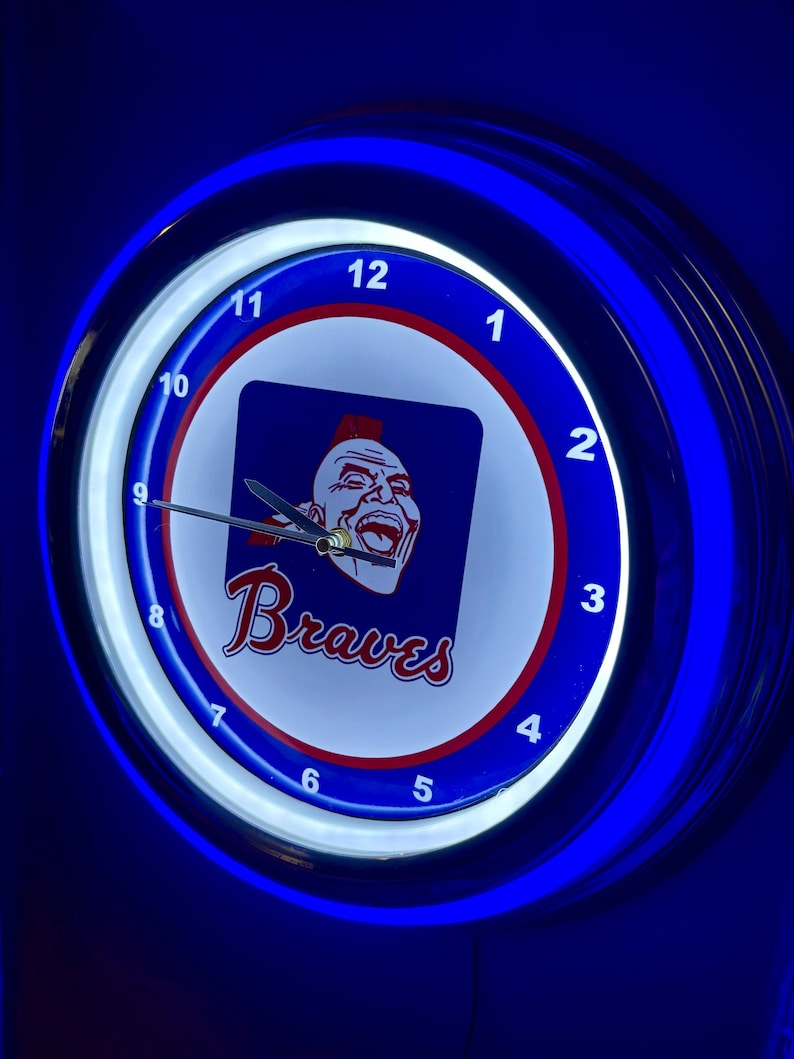 Atlanta Braves Throwback Baseball Bar Man Cave Blue Neon Style LED ...